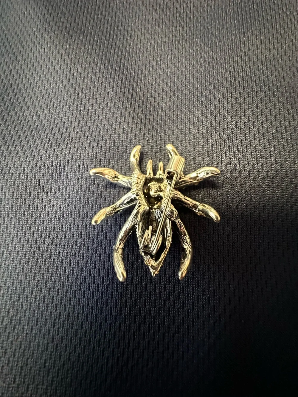 Gold & Green Spider Brooch with Black Crystal Accent